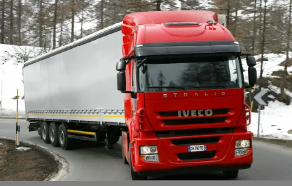 Winter, road, forest, trees, track, truck, the truck, Trak