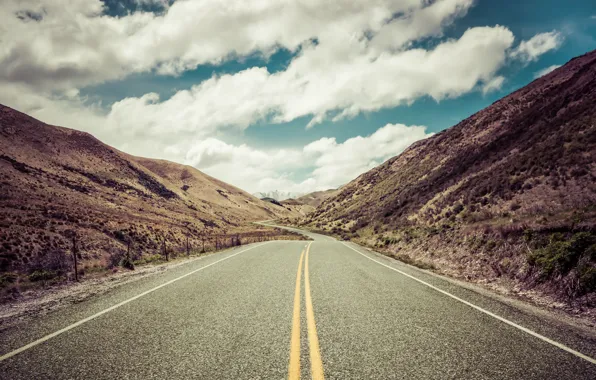 Road, the sky, line, the fence, road, sky, lines, fence