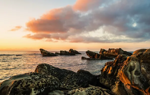 Picture sea, the sky, clouds, light, nature, stones, rocks, shore