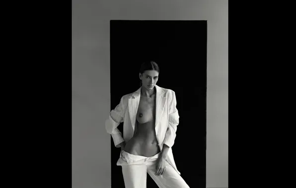 Black&white, girl, breast, monochrome, topless, Alexander Chashchina, Alexandra Chashchina