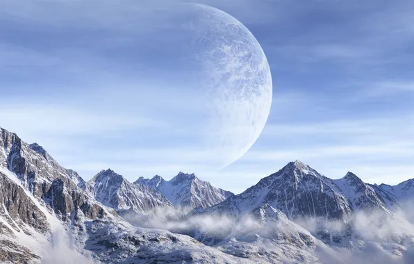 Picture cold, snow, mountains, tops, planet