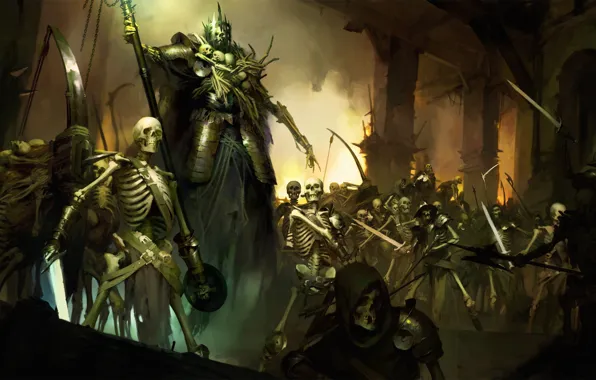 Skull, Army, Bones, Darkness, Fantasy, Demons, Blizzard, Art