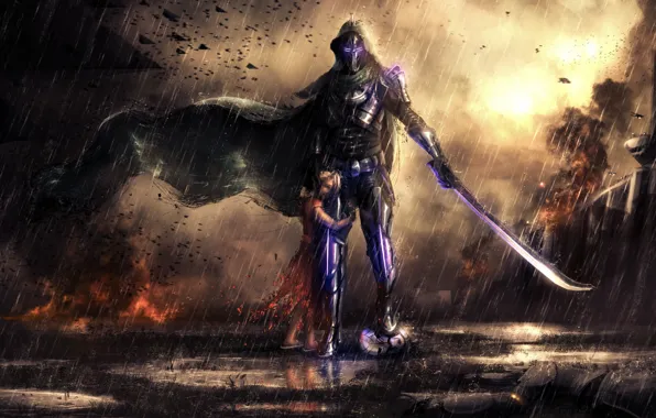 Rain, Sword, Hunter, Child, Little Girl, Destiny 2