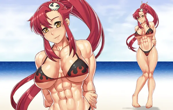 Sand, beach, girl, Distributed By Mattel And Nintendo Violence Gurren-Lagann