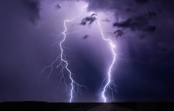 The storm, the sky, night, clouds, element, lightning