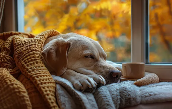 Picture autumn, dog, AI art, neural network