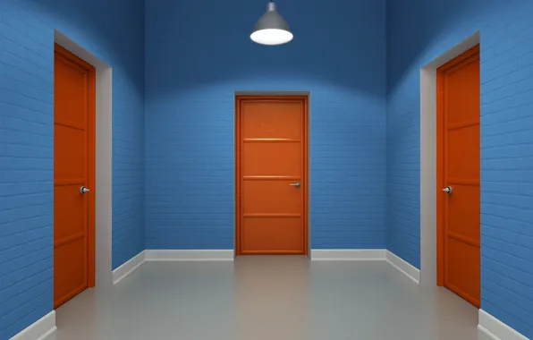 Picture room, door, lamp
