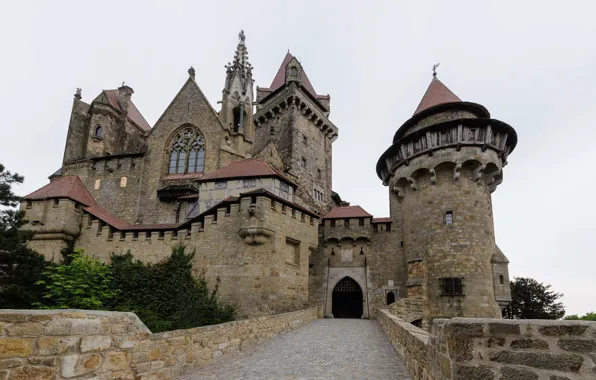 Picture the sky, bridge, castle, Austria, architecture, Kreuzenstein Castle