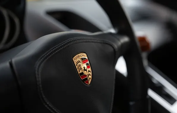 Picture Porsche, logo, close-up, Porsche Carrera GT, steering wheel