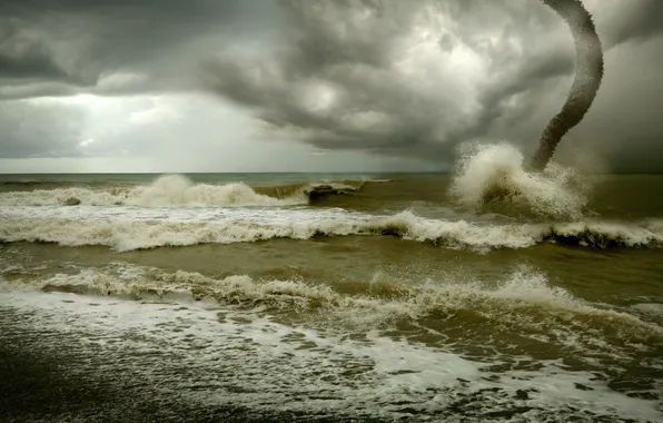 Sea, wave, the sky, clouds, storm, the wind, element, storm