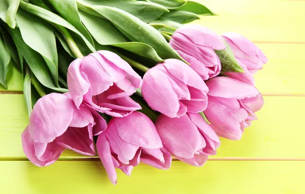 Picture flowers, bouquet, tulips, pink, wood, pink, flowers, beautiful