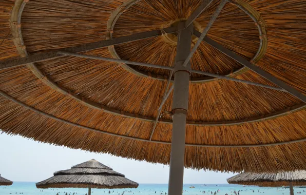 Sea, beach, summer, umbrellas, summer, beach, sun, cyprus