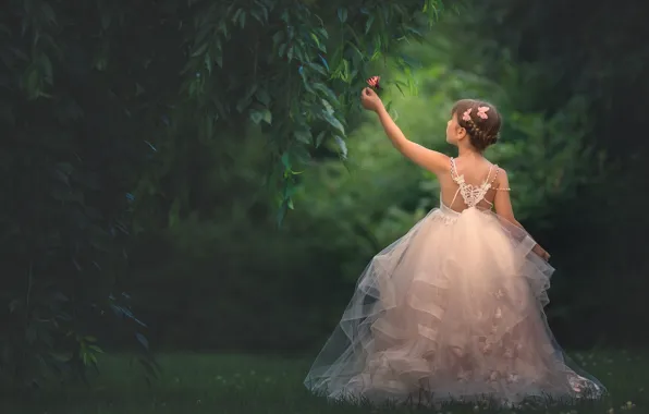 Leaves, butterfly, dress, girl, Meg Bitton