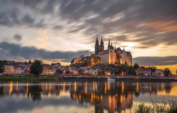 Reflection, river, castle, building, home, Germany, Germany, Saxony