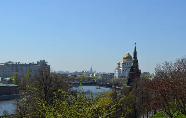 Picture river, panorama, Moscow, Cathedral, temple, The Kremlin, promenade, Moscow