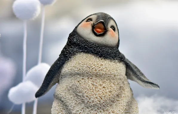 Smile, bird, toy, baby, penguin, light background, chick, penguin