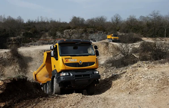 Picture orange, truck, Renault, quarry, dump truck, 8x4, four-axle, Renault Trucks