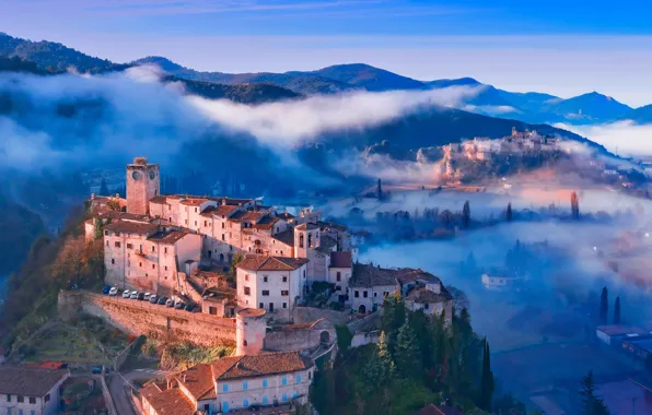 Landscape, nature, fog, italy, umbria, panoramic