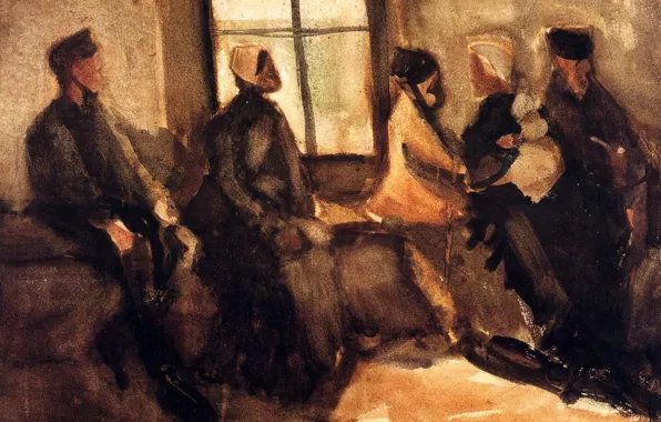 Girls, window, guy, Vincent van Gogh, Waiting Room