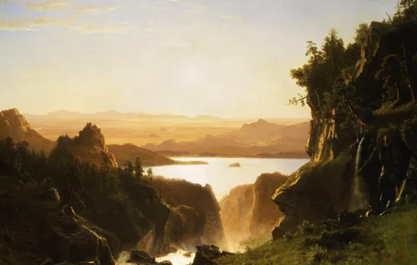 Landscape, nature, picture, Albert Bierstadt, Island Lake. Wind River Range. Wyoming