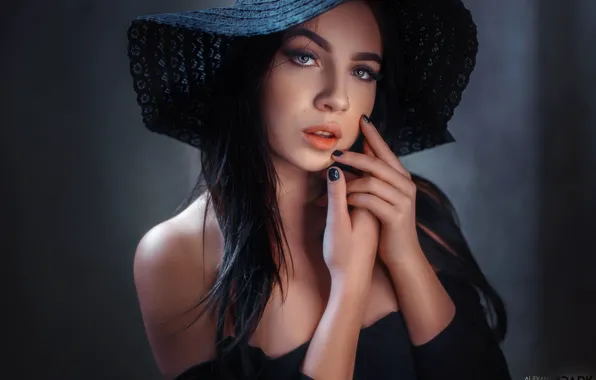 Look, face, model, portrait, hat, hands, Angelina, Alexander Drobkov-Dark