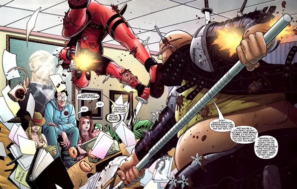 Picture weapons, blood, gun, shots, marvel, comic, comics, deadpool