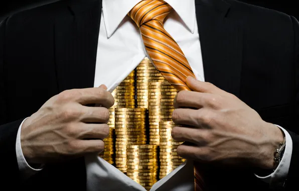 Suit, chest, tie, coins, businessman