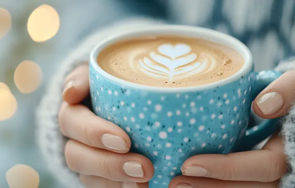 Comfort, heat, table, coffee, hands, Cup, cappuccino, sweater