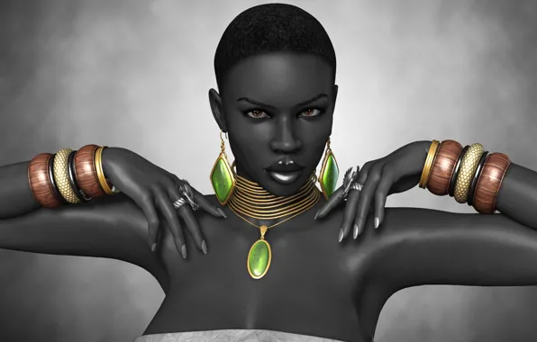 Picture girl, rendering, hands, ring, black, decoration, bracelets, Afro