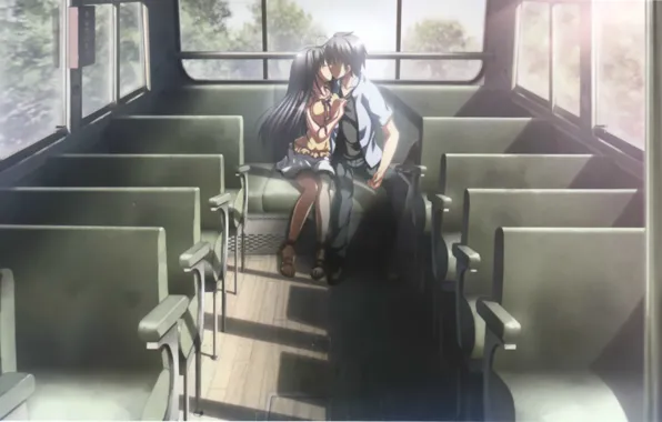Kiss, bus, seat, two, art, students, visual novel, natsuzora perseus