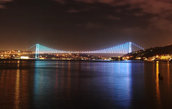 The sky, clouds, night, city, the city, lights, lights, ships