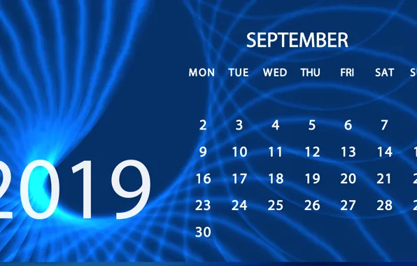 Picture calendar, September, 2019