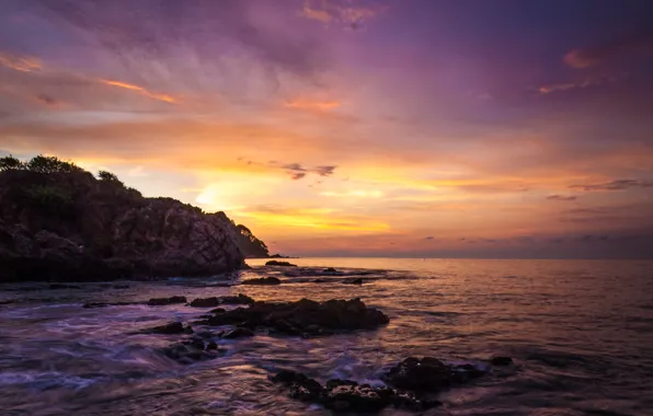 Beach, rock, the ocean, dawn, Mexico