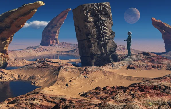 Planet, cloud, pond, monolith, The Red Planet