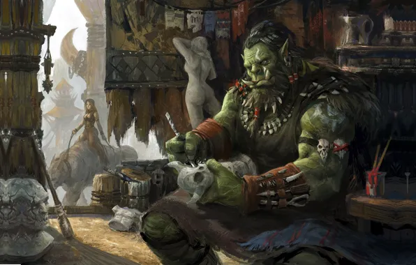 Fantasy, art, Orc, sculptor