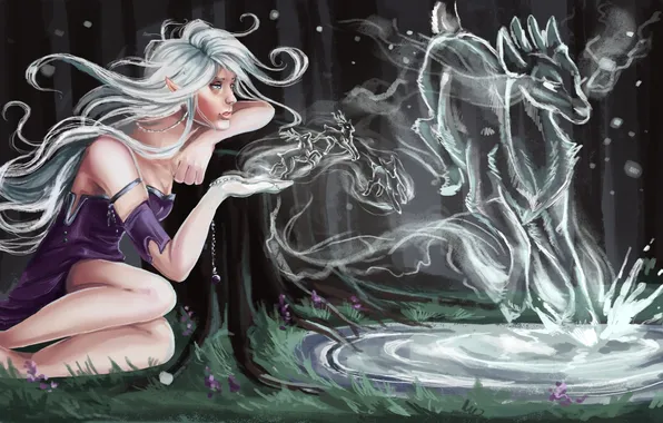 Girl, smoke, art, deer