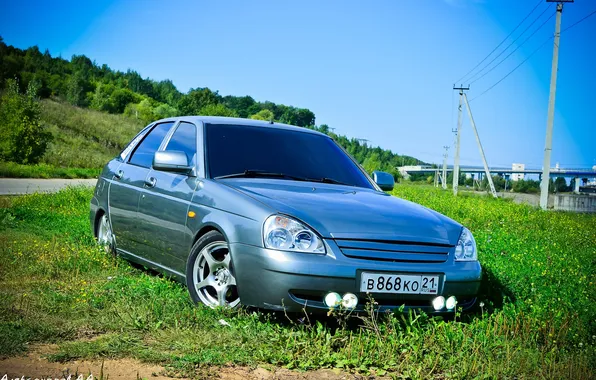 Picture machine, auto, summer, grass, auto, LADA, Priora, VAZ