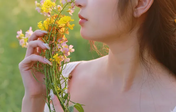 Beautiful, Asian, Model, Flower, Woman, Bouquet, Cute, Pretty