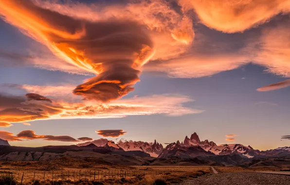 The sky, clouds, mountains, valley