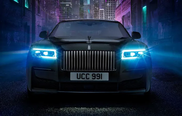 Picture night city, V12, Rolls-Royce Ghost, 600 HP, 2021, Black Badge Ghost, 900 Nm