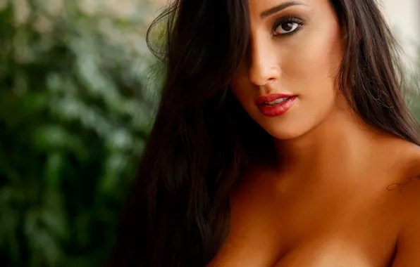 Model, tattoo, brunette, looking, lipstick, Brazilian woman, Rachel Aguilar