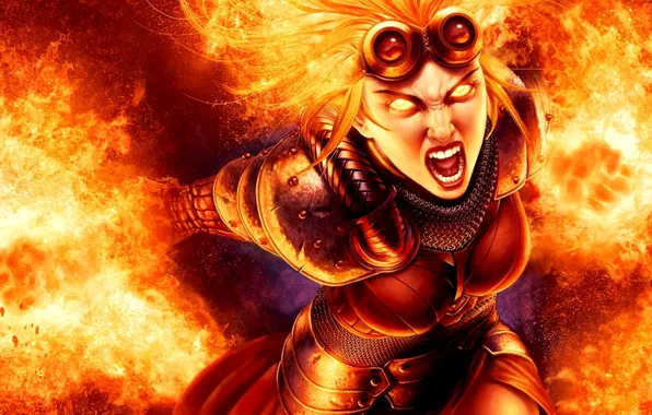 Picture girl, lights, magic, art, Chandra, Greet Magic The Gathering