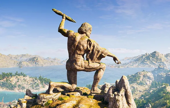 Mountains, Statue, Sculpture, Game, Assassin's Creed Odyssey