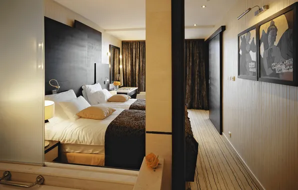 Bed, picture, room, pillow, bedroom, the hotel