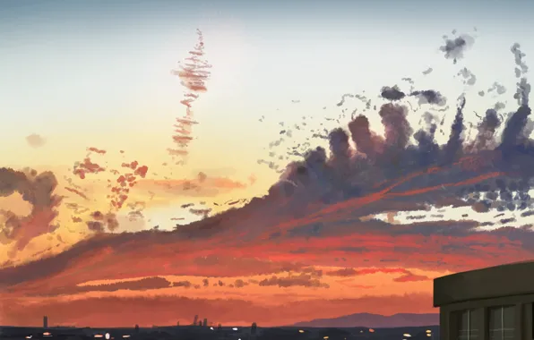 The sky, sunset, city lights, by Banishment
