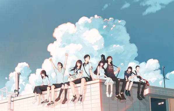 Picture roof, girls, guys, by pinattsu