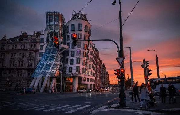 Road, the city, street, building, home, the evening, Prague, Czech Republic