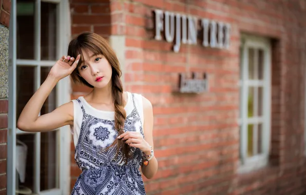Look, girl, braid, Asian, bokeh
