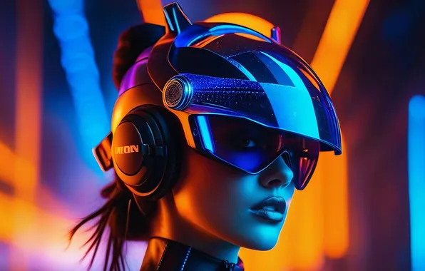 Girl, fiction, glasses, helmet