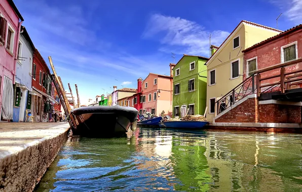 Picture boat, home, Italy, Venice, channel, Burano island